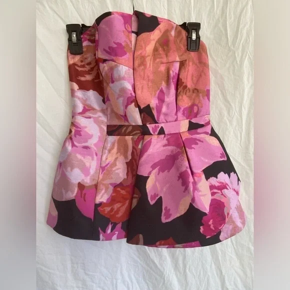 Cameo Strapless Abstract Floral Bustier Top Peplum Corset Modern Party Size S - Picture 3 of 15